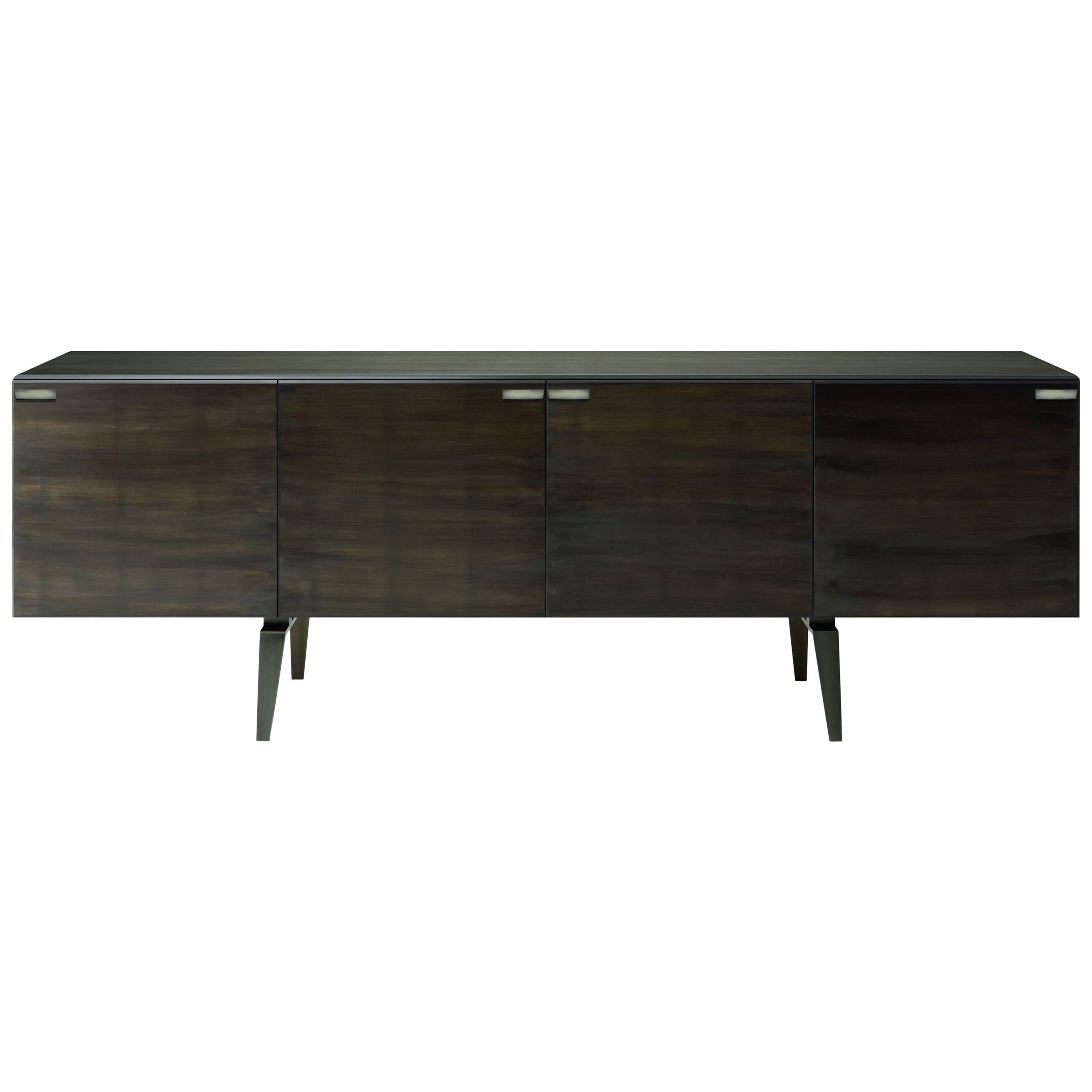 Pandora Credenza in Tempered Glass with Gold Leaf Interior/Numbered Edition For Sale