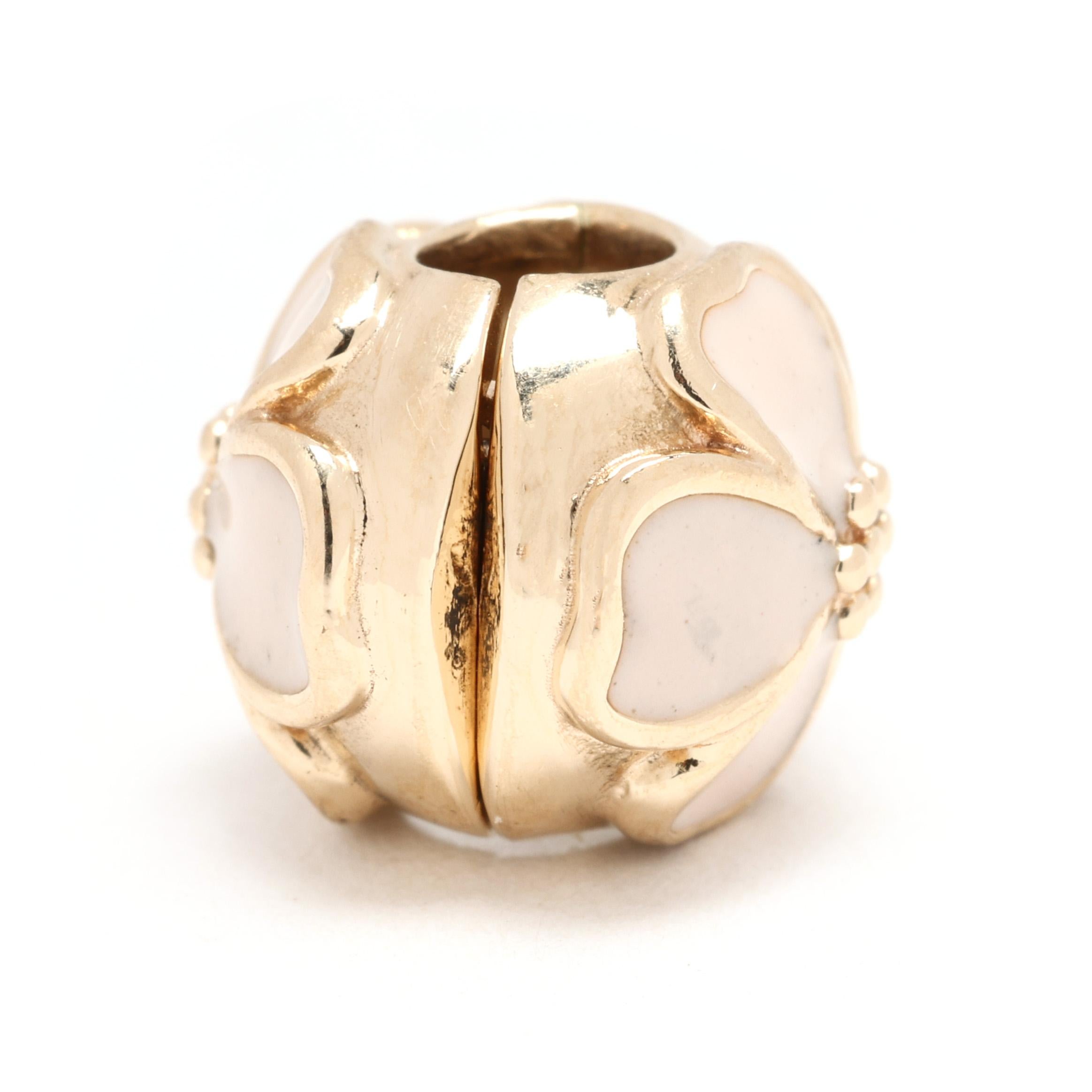 PANDORA Enamel Cherry Blossom Clip Charm, 14k Yellow Gold In Good Condition In McLeansville, NC