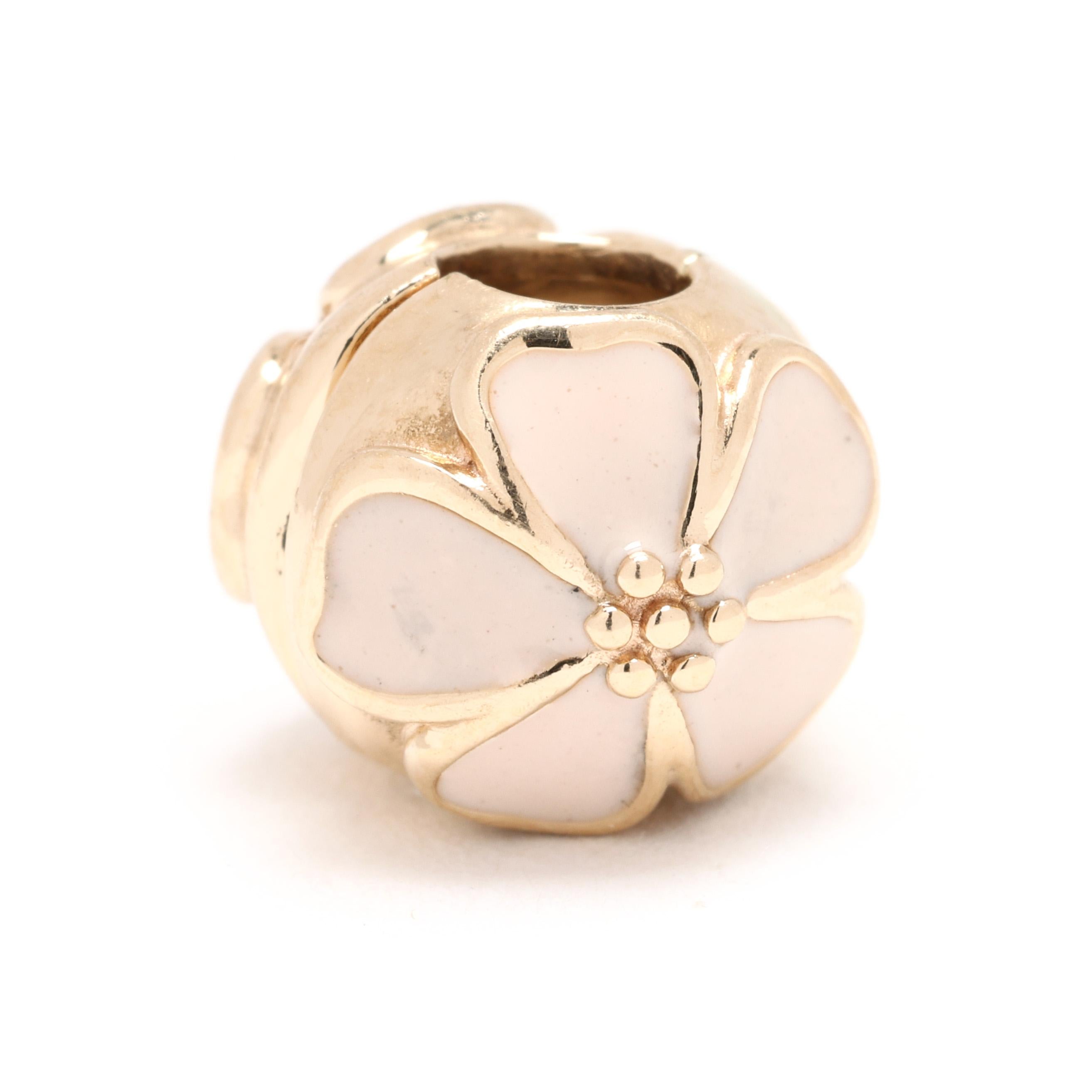 Women's or Men's PANDORA Enamel Cherry Blossom Clip Charm, 14k Yellow Gold