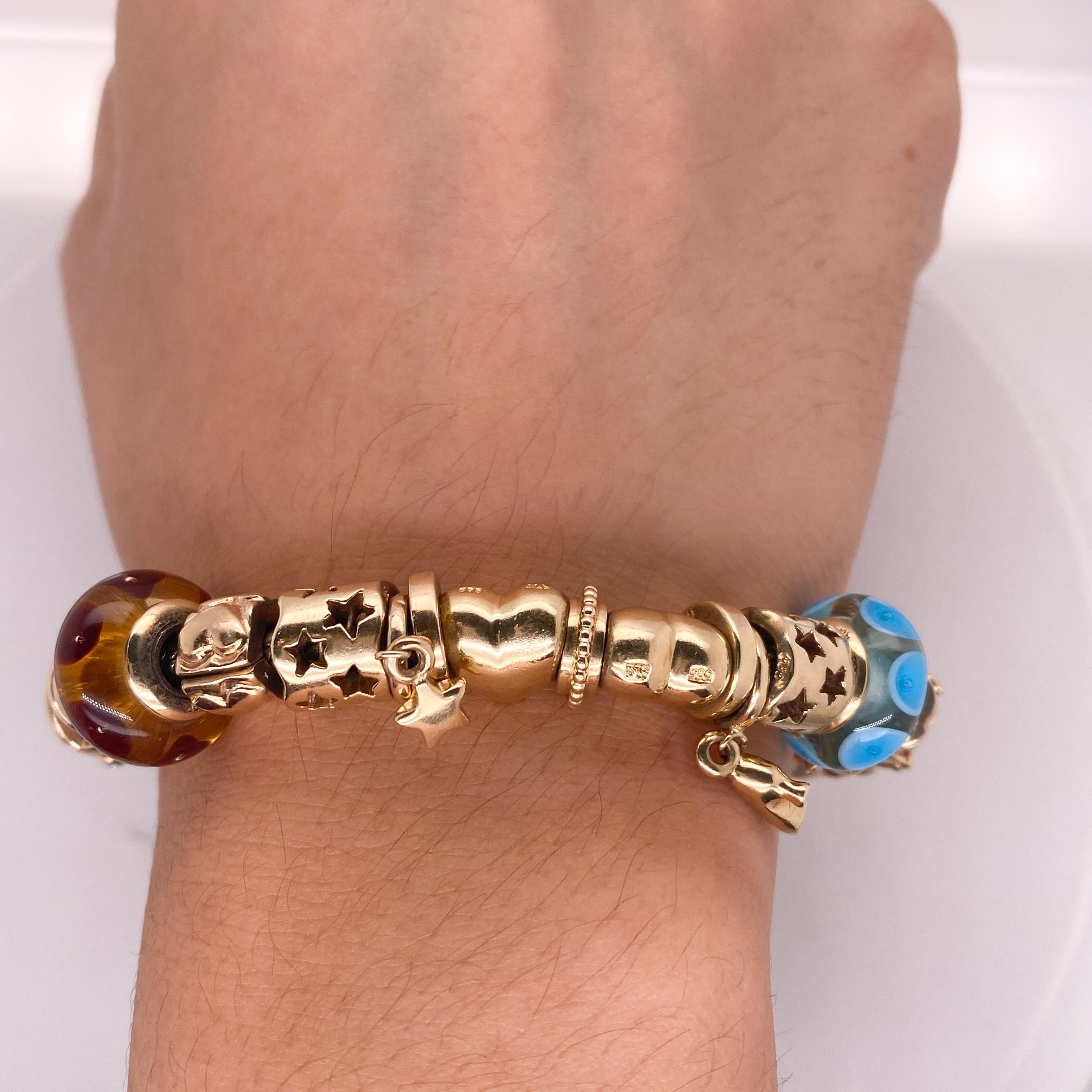 Pandora Gold-Charm-Armband 33 Einzigartige Bettelarmband Herze Sterne Blumen 14K Gold 14 K Damen