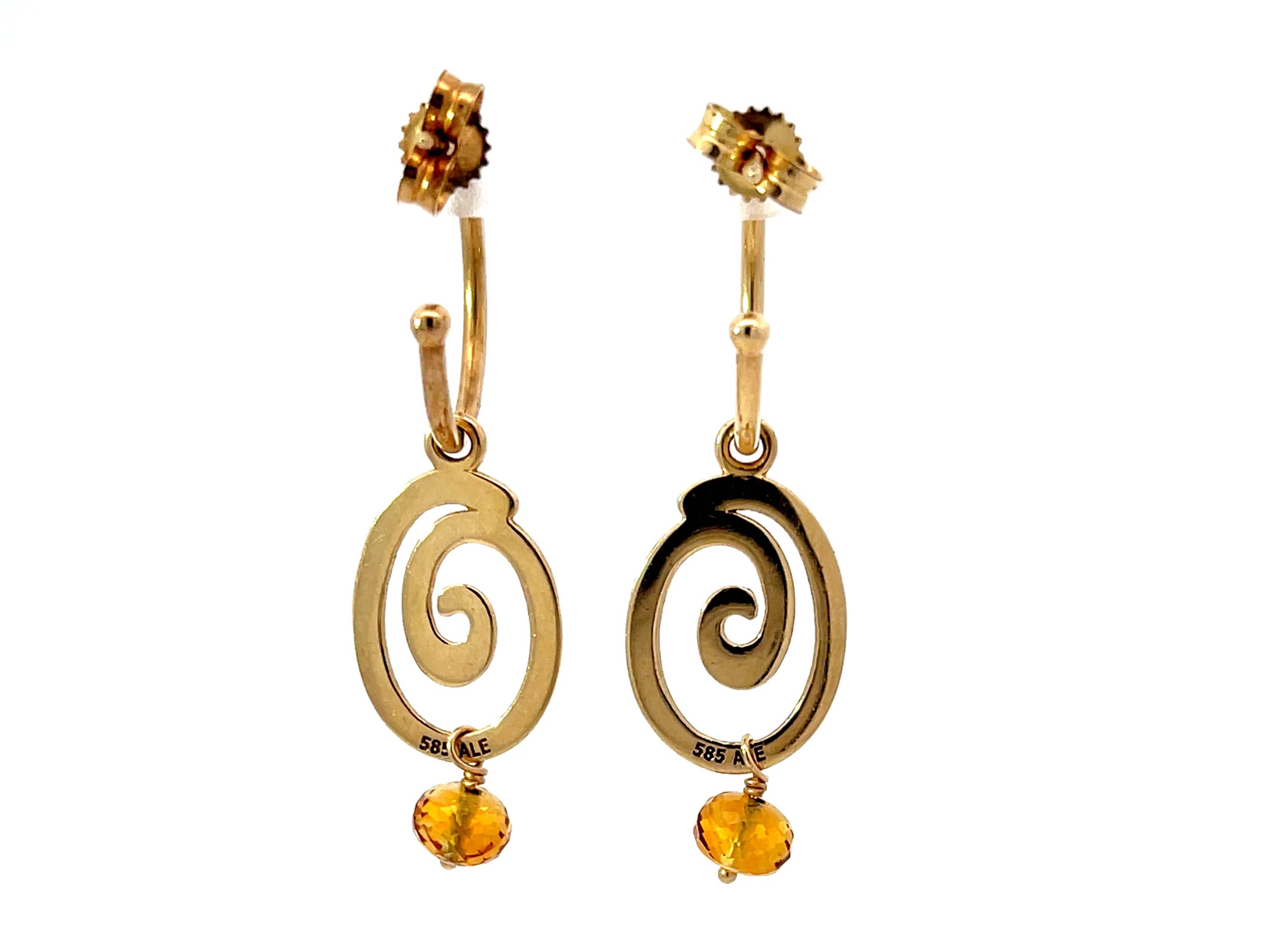 Modern Pandora Gold Swirl Drop Earrings in 14k Yellow Gold For Sale