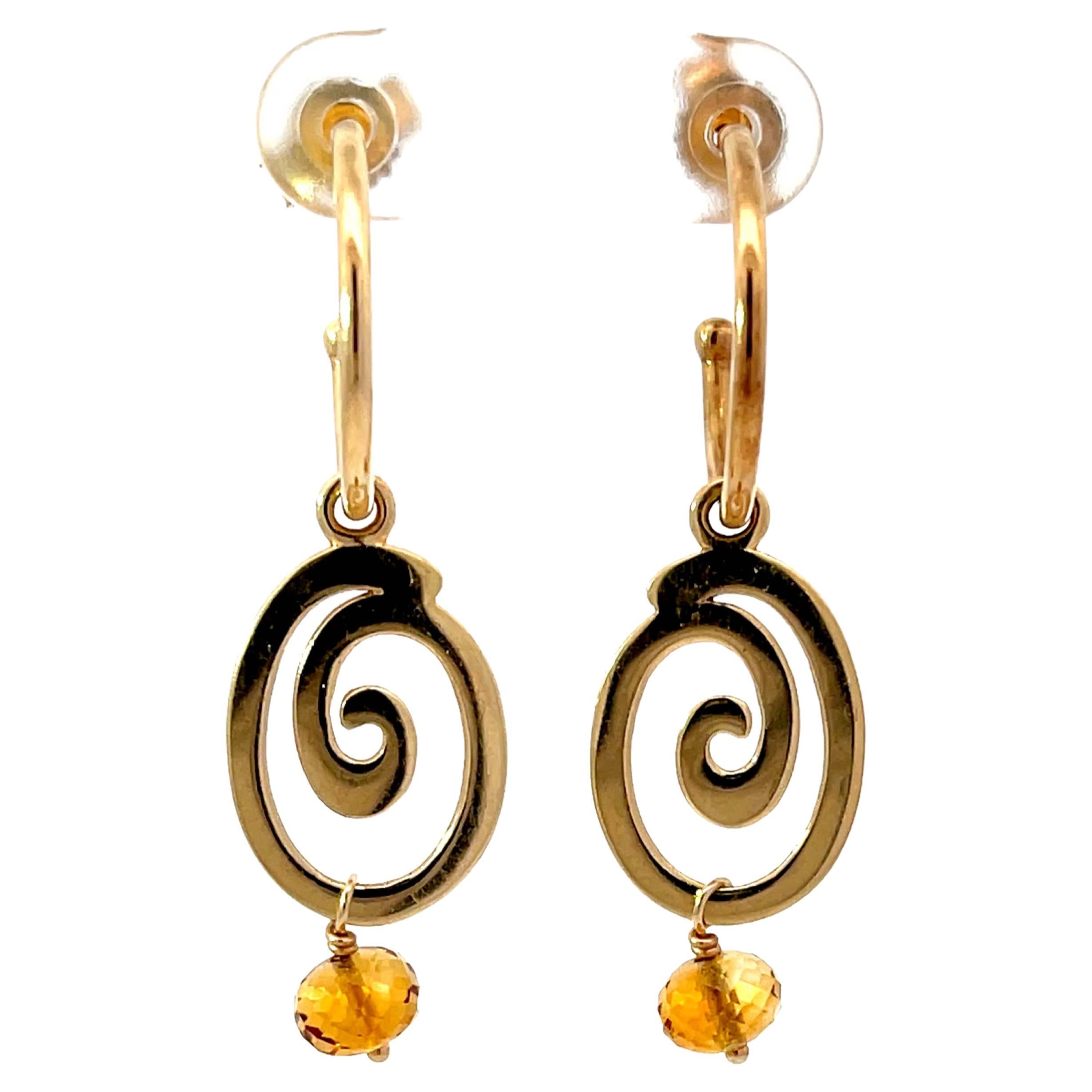 Pandora Gold Swirl Drop Earrings in 14k Yellow Gold For Sale