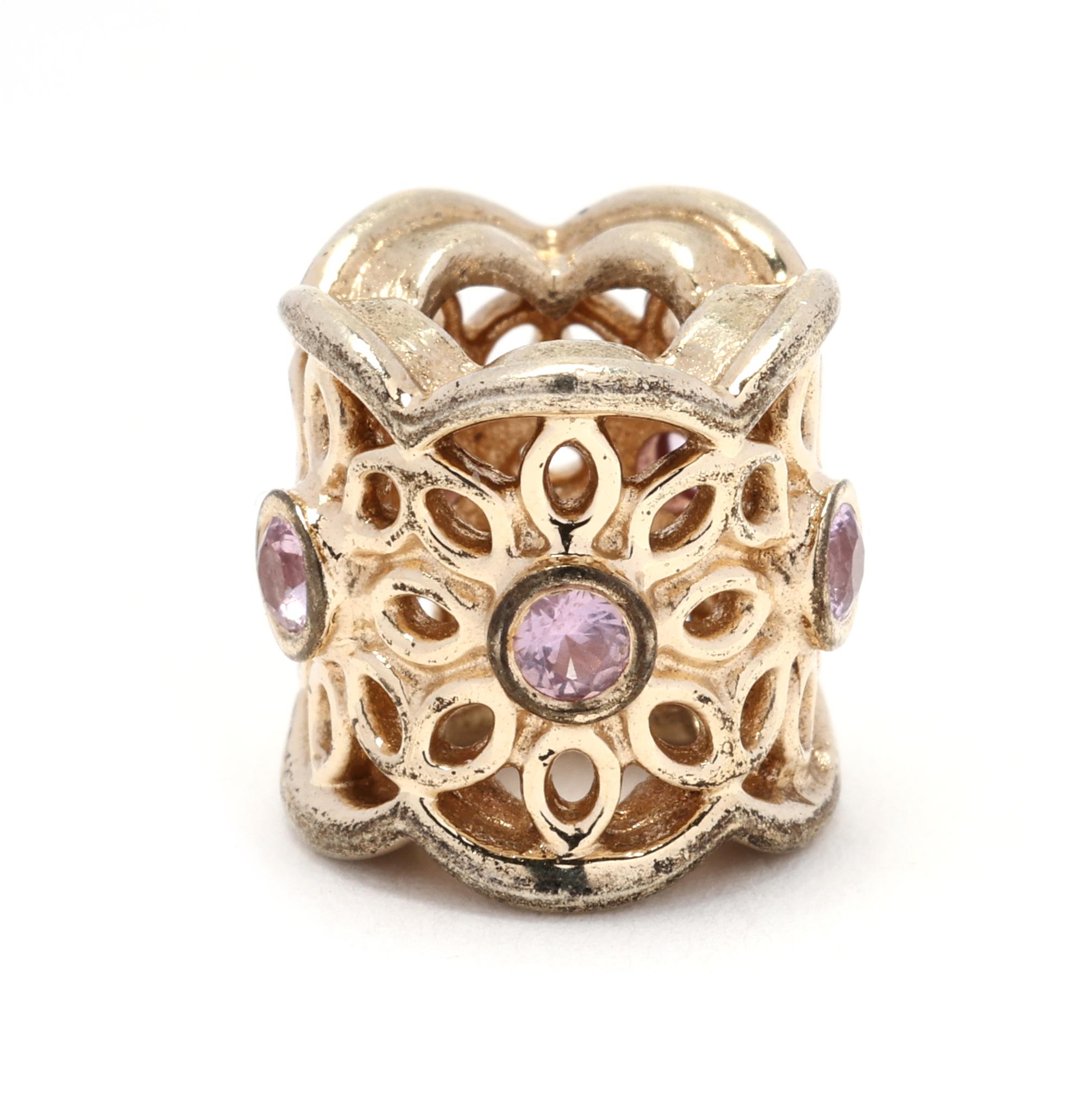 Pandora Golden Radiance Pink CZ Charm, 14k Yellow Gold, Authentic Pandora Charm In Good Condition In McLeansville, NC