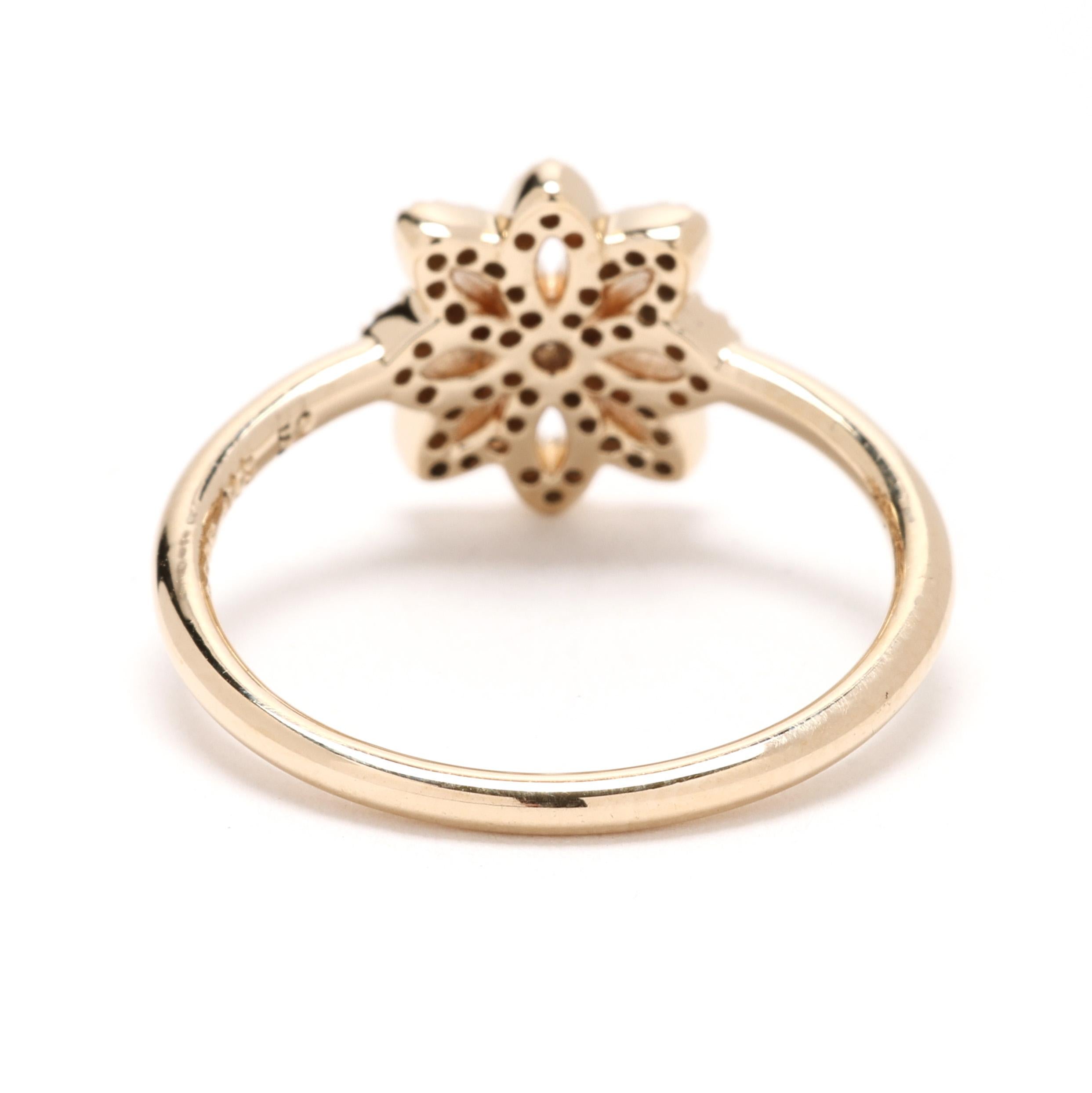 Pandora Lace Botanique Cubic Zirconia Floral Ring, 14k Yellow Gold, Ring Size 6 In Good Condition For Sale In McLeansville, NC