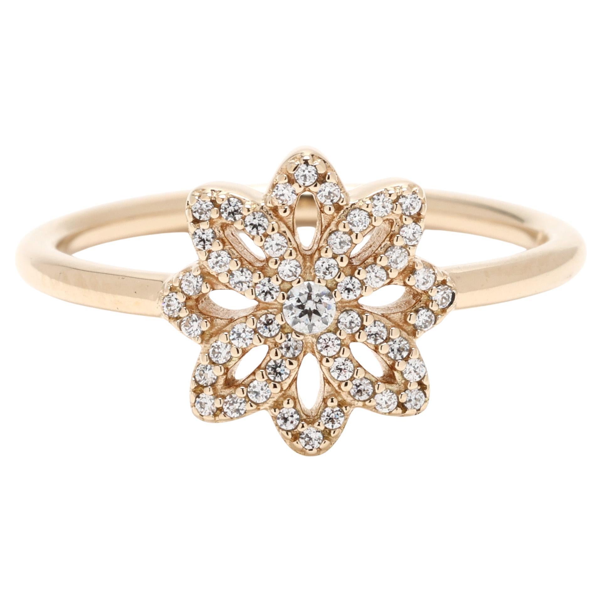 Pandora Lace Botanique Cubic Zirconia Floral Ring, 14k Yellow Gold, Ring Size 6 For Sale