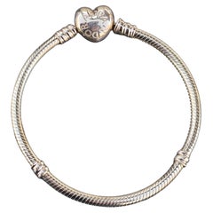 Pandora Moments 14k Gold Bracelet Heart Clasp Bangle Snake Charm 6.5" (Bracelet en or 14k)