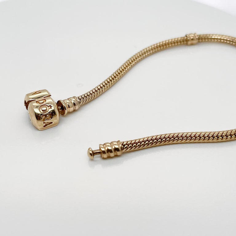 Pandora Moments 14K Yellow Gold Snake Chain Bracelet with 3 Charms Diamond +box