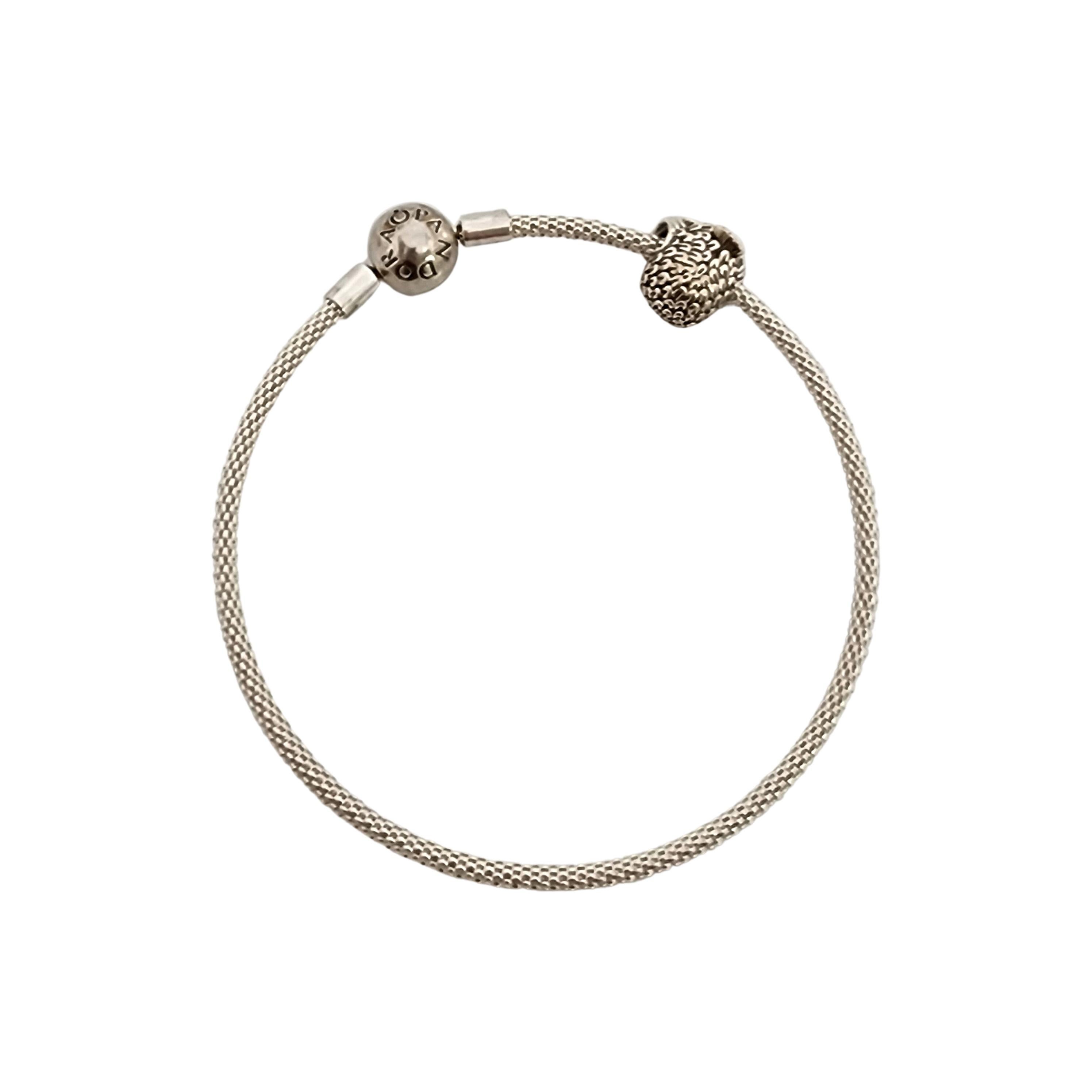 Authentic Pandora Moments sterling silver mesh bangle bracelet with Mother Baby Owl charm.

Bracelet #596543

Charm #791966

Pandora's mesh bracelet features a round clasp, includes an authentic charm featuring a baby owl nestled into the mother