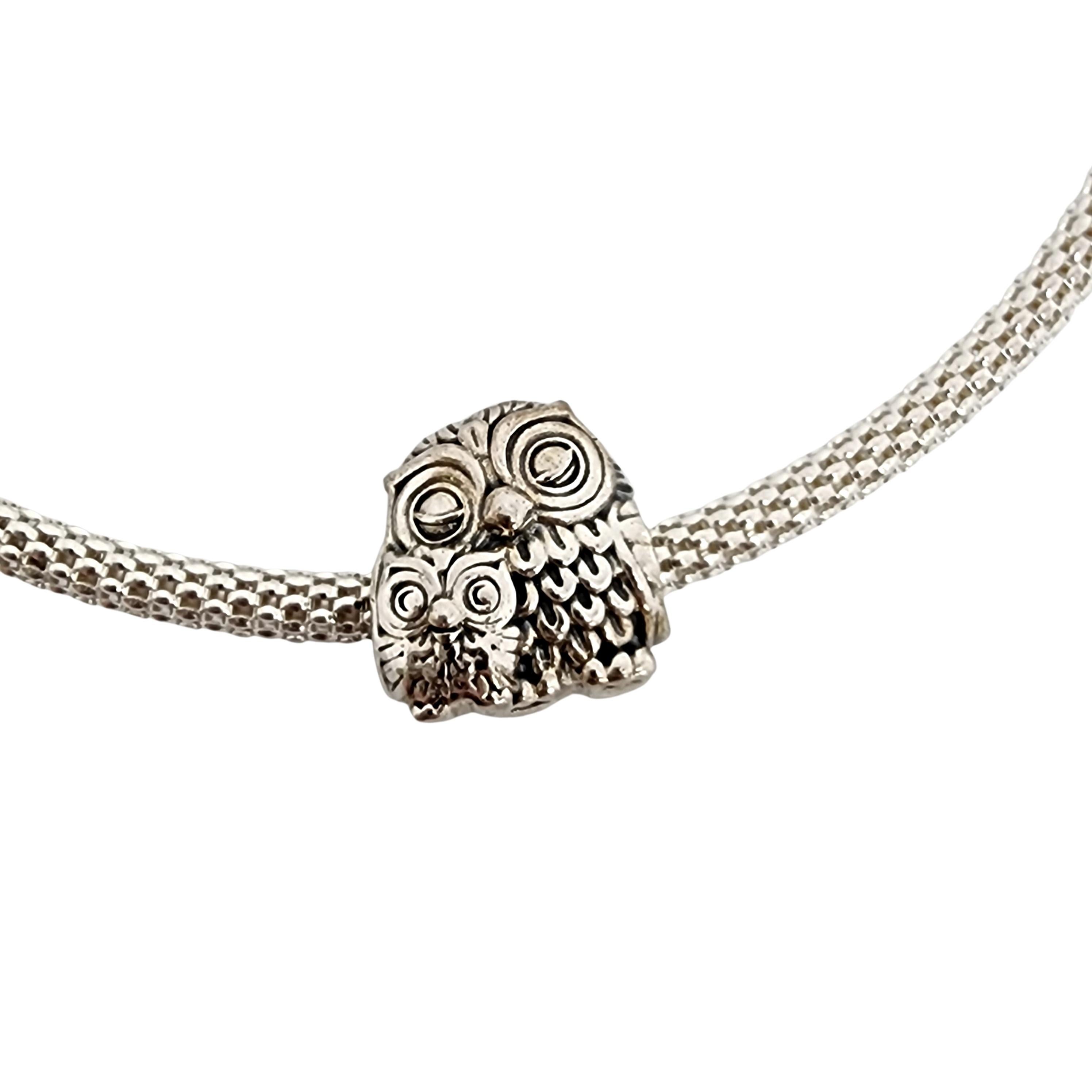 Pandora Moments Sterling Mesh Bangle 596543 Mother Baby Owl Charm 791966 #14757 In Good Condition For Sale In Washington Depot, CT