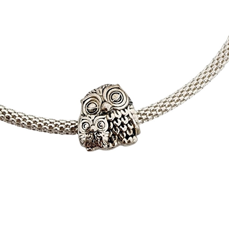 Pandora Moments Sterling Mesh Bangle 596543 Mother Baby Owl Charm 791966  #14757 For Sale at 1stDibs