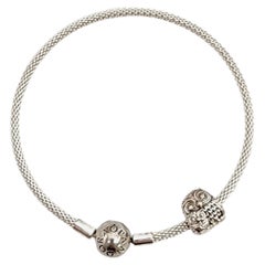 Used Pandora Moments Sterling Mesh Bangle 596543 Mother Baby Owl Charm 791966 #14757
