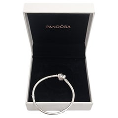 Vintage Pandora Moments Sterling Silver Heart Clasp Snake Chain Bracelet w/Box #15324