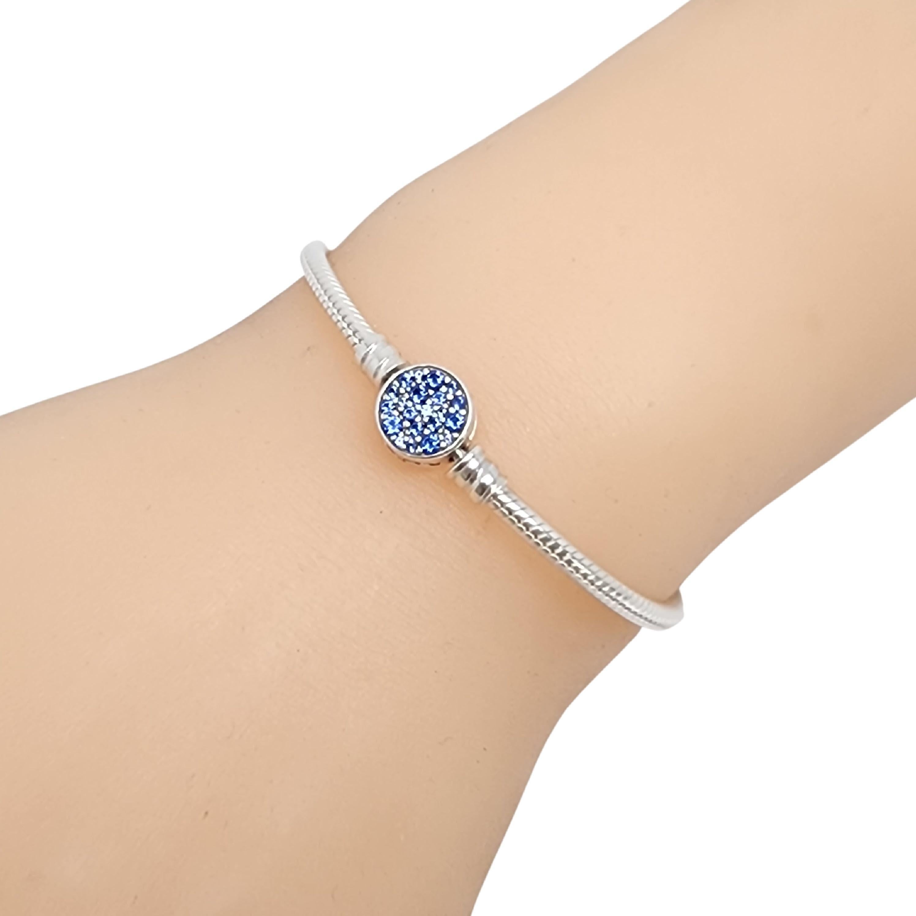 Pandora Moments Sterling Silver Sparkling Blue Disc Clasp Snake Chain #15321 For Sale 3