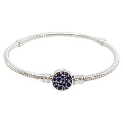 Pandora Moments Sterlingsilber funkelnde blaue Scheibenverschluss Schlangenkette #15321