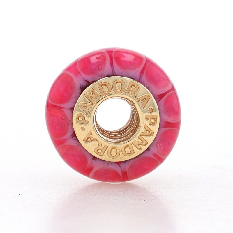 Pandora Pink Lotus Charm - Yellow Gold 14k Murano Glass Bead 750501 In Excellent Condition For Sale In Greensboro, NC