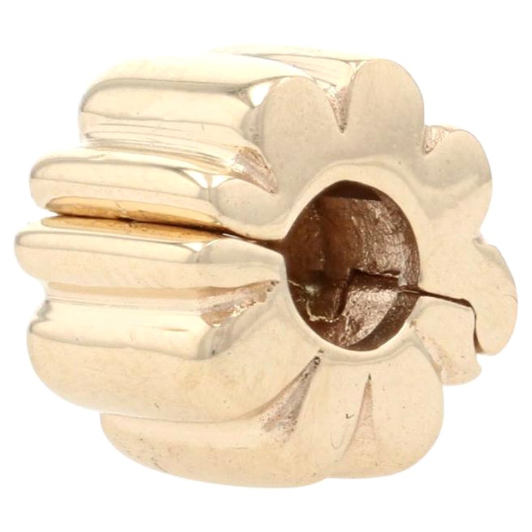 Pandora gerippter Clip-Charm, 14k Gelbgold Perlen authentische echte 750118