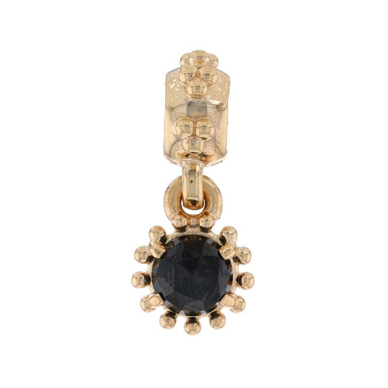 Brand: Pandora
Style Number: 750588ME
Title: Shining Star

Metal Content: 14k Yellow Gold

Stone Information
Natural Melanite
Color: Black

Style: Dangle Charm
Theme: Floral

Measurements
Tall: 23/32