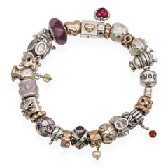 Pandora Sterling Silver & 14K Gold Love Heart Soccer Ball 25 Charms Bracelet