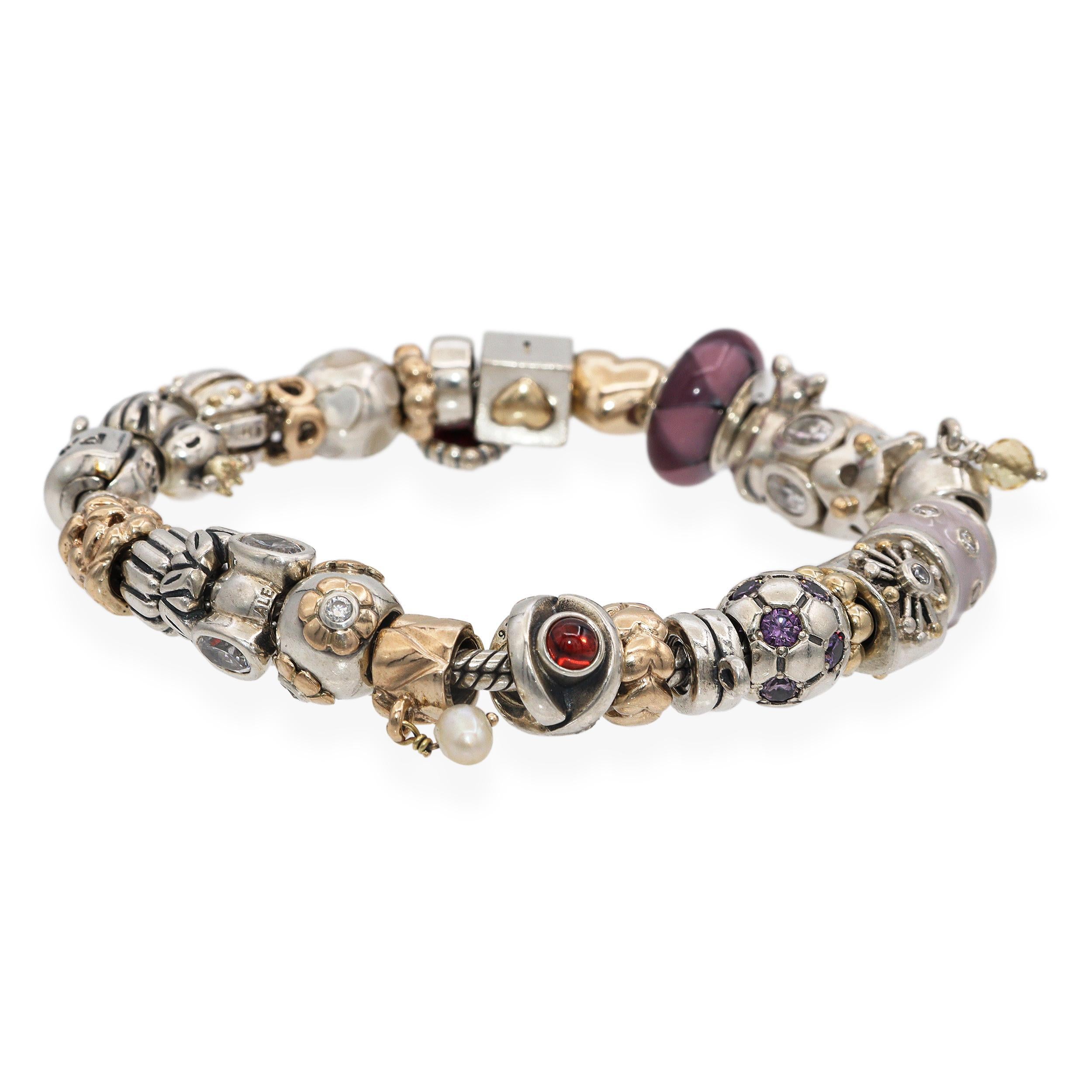 Pandora Sterling Silver & 14K Gold Love Heart Soccer Ball 25 Charms Bracelet Pour femmes en vente