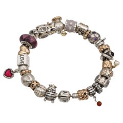 Pandora Sterling Silver & 14K Gold Love Heart Soccer Ball 25 Charms Bracelet