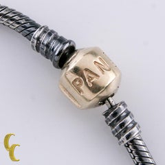 Pandora Sterling Silver & 14k Yellow Gold Snake Chain Bracelet, Size 8.38