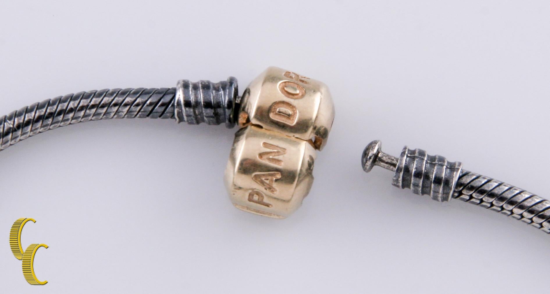 Pandora Sterling Silber & 14k Gelbgold Schlangenkette Armband, Größe 8,38 im Zustand „Gut“ im Angebot in Van Nuys, CA