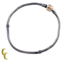 Pandora Sterling Silver & 14k Yellow Gold Snake Chain Bracelet, Size 8.38