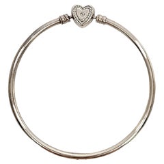 Used Pandora Sterling Silver CZ Wishful Heart Family Forever Bangle 590729CZ