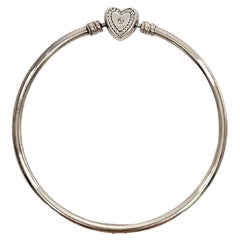 Vintage Pandora Sterling Silver CZ Wishful Heart Family Forever Bangle 590729CZ