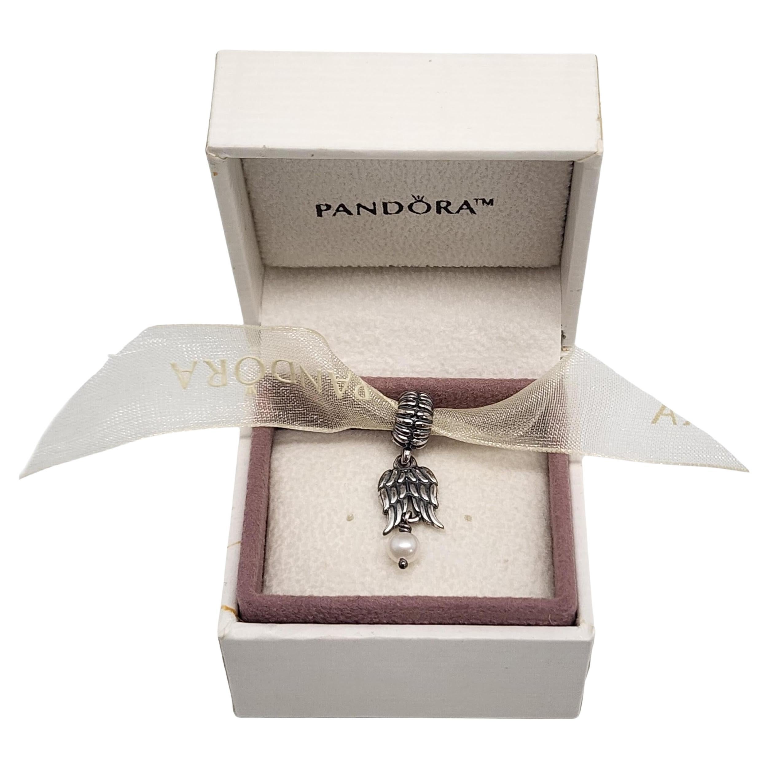 Pandora Sterlingsilber Guardian Angel Flügel mit Perlenanhänger mit Perlenanhänger mit Box #15325 im Angebot