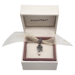 Vintage Pandora Sterling Silver Guardian Angel Wings with Pearl Charm w/Box #15325