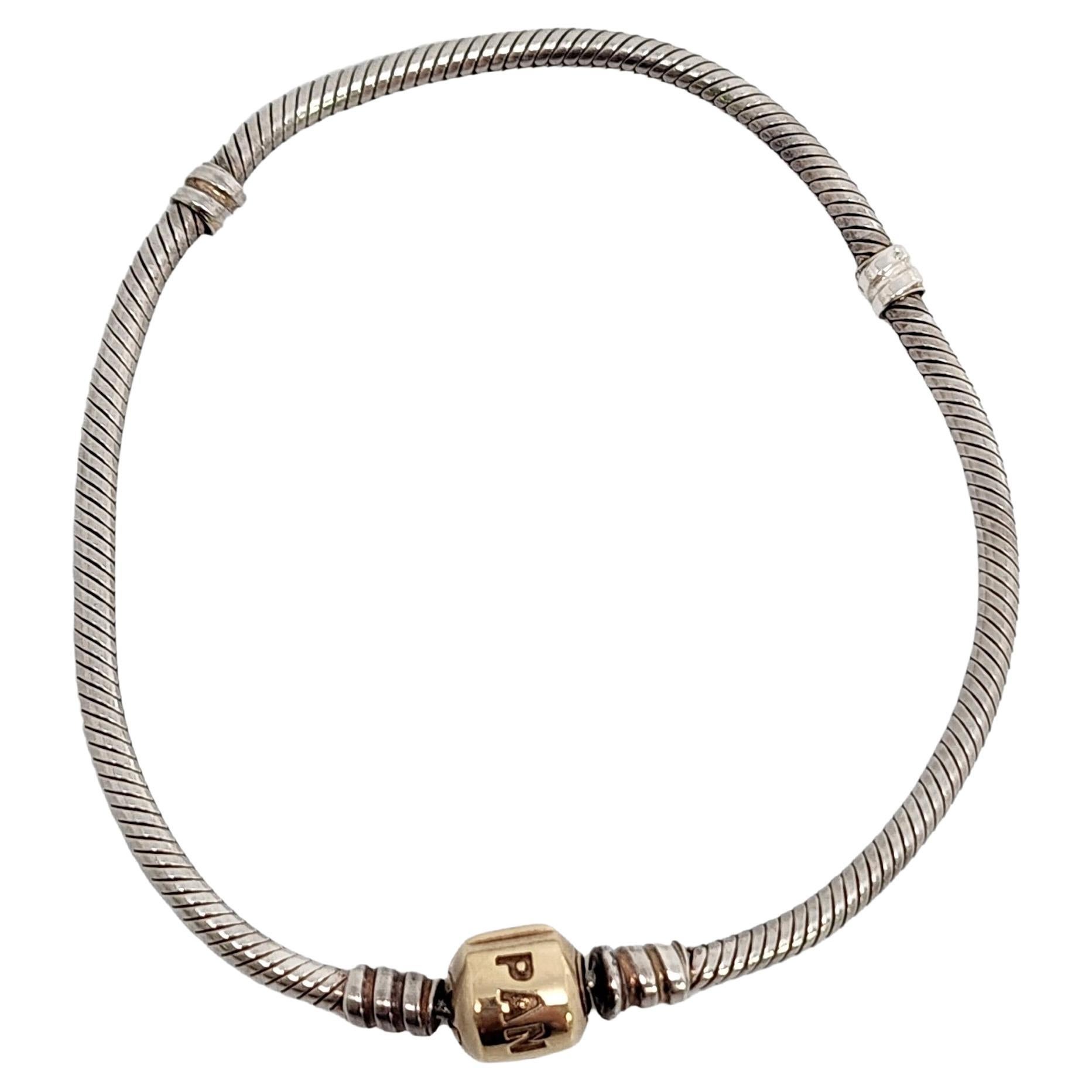 Pandora Sterling Snake Chain Bracelet 14K Yellow Gold Clasp 7.9" 590702HG #14760 For Sale