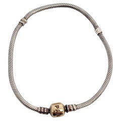 Used Pandora Sterling Snake Chain Bracelet 14K Yellow Gold Clasp 7.9" 590702HG #14760
