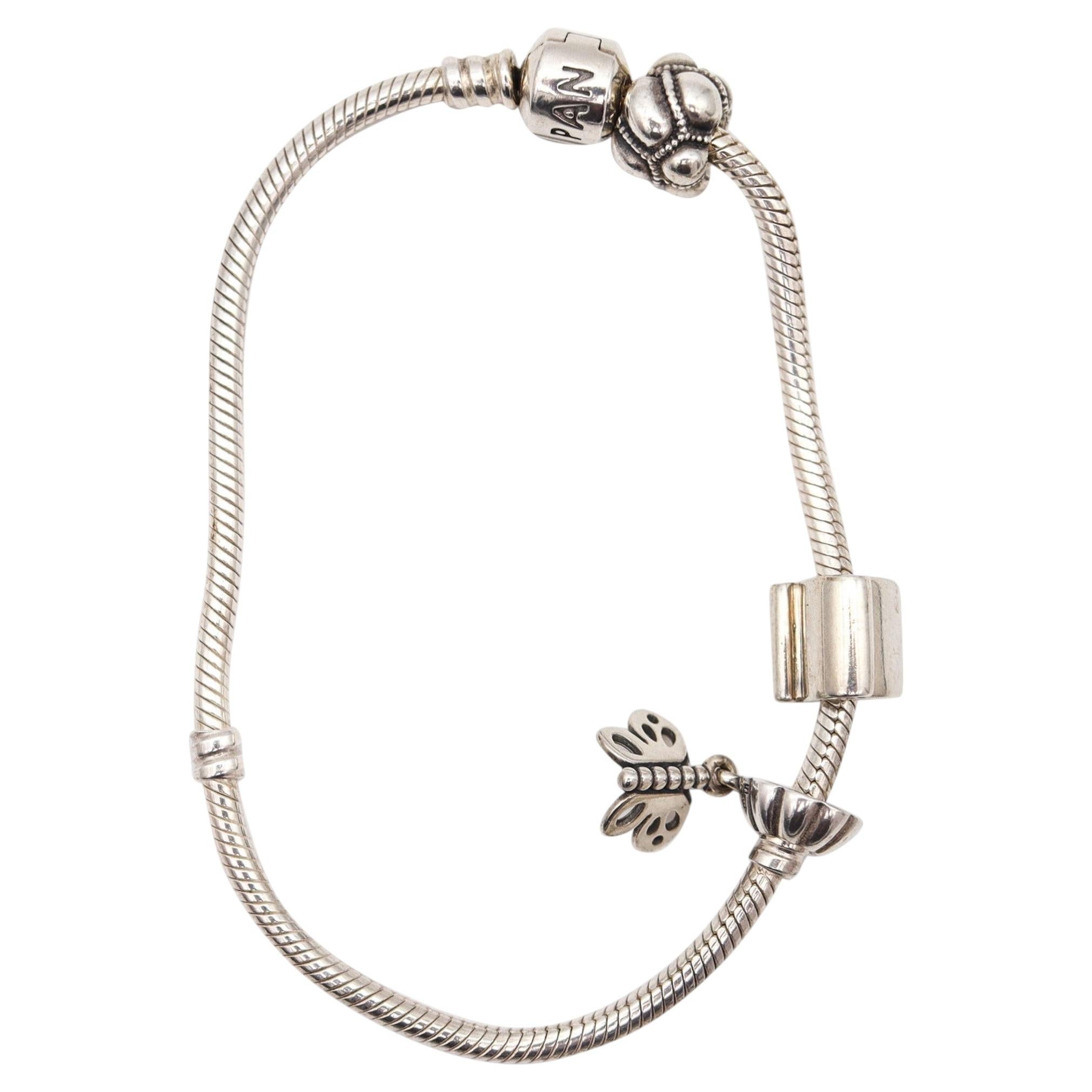 PANDORA Vintage Armband mit drei Charme in .925 Sterling Silber