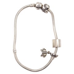 PANDORA Vintage Bracelet with Three Charms In .925 Sterling Silver