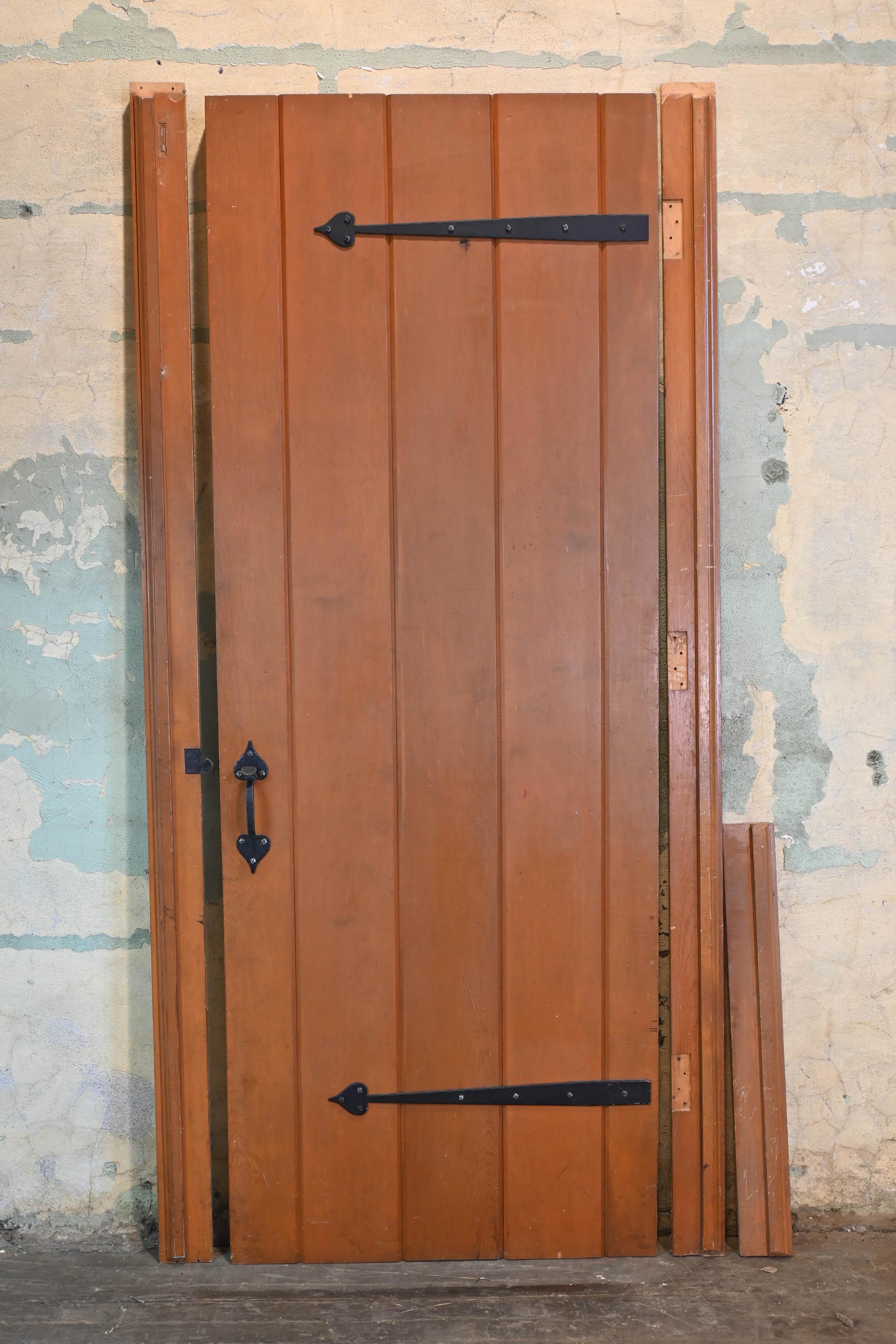 20th Century Panel Cellar Door, Jamb and Original Thumb Latch Lift Hardware