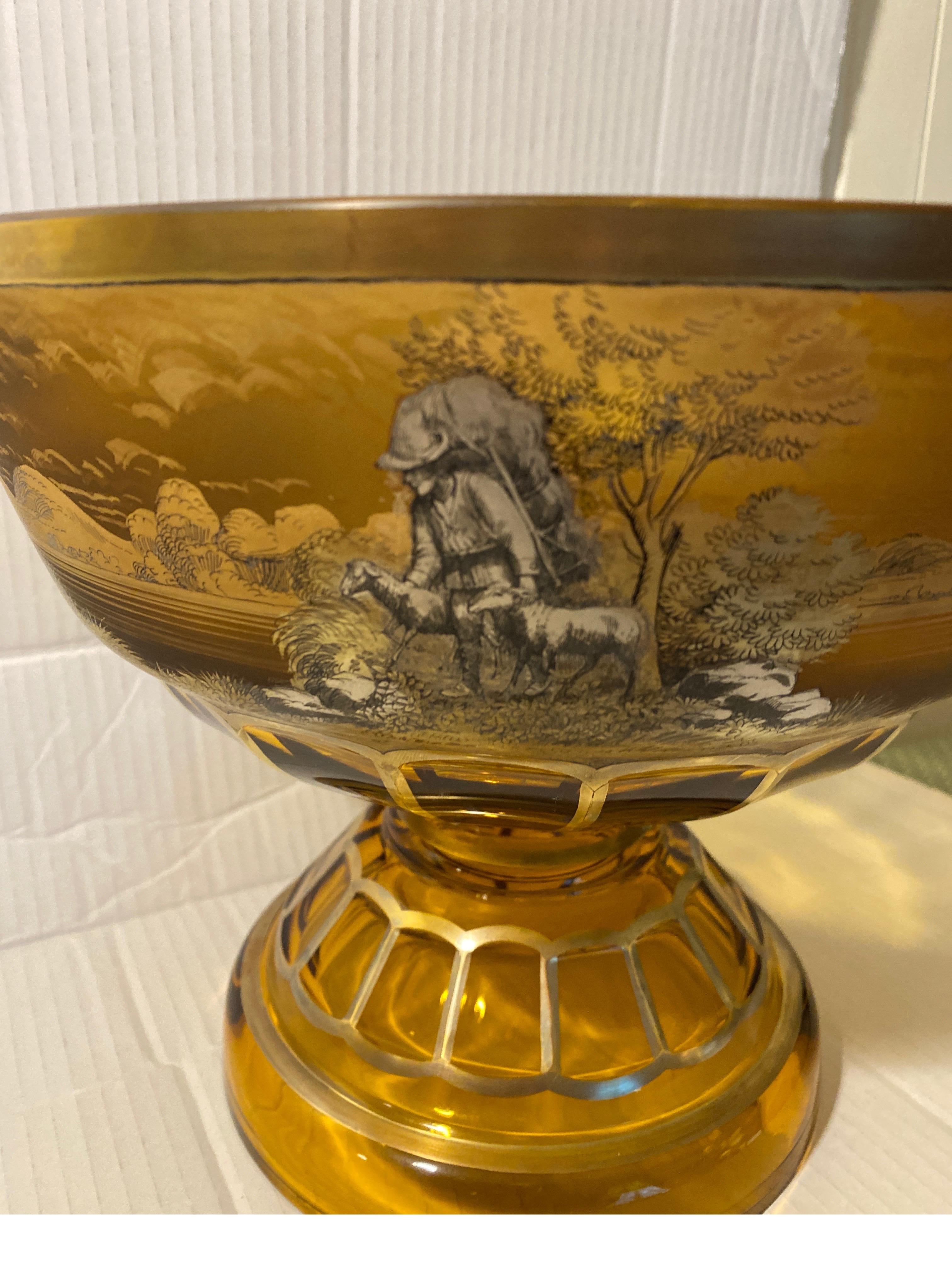 Hand-Painted Panel Cut Crystal Presentation Center Bowl by Anton Kusak