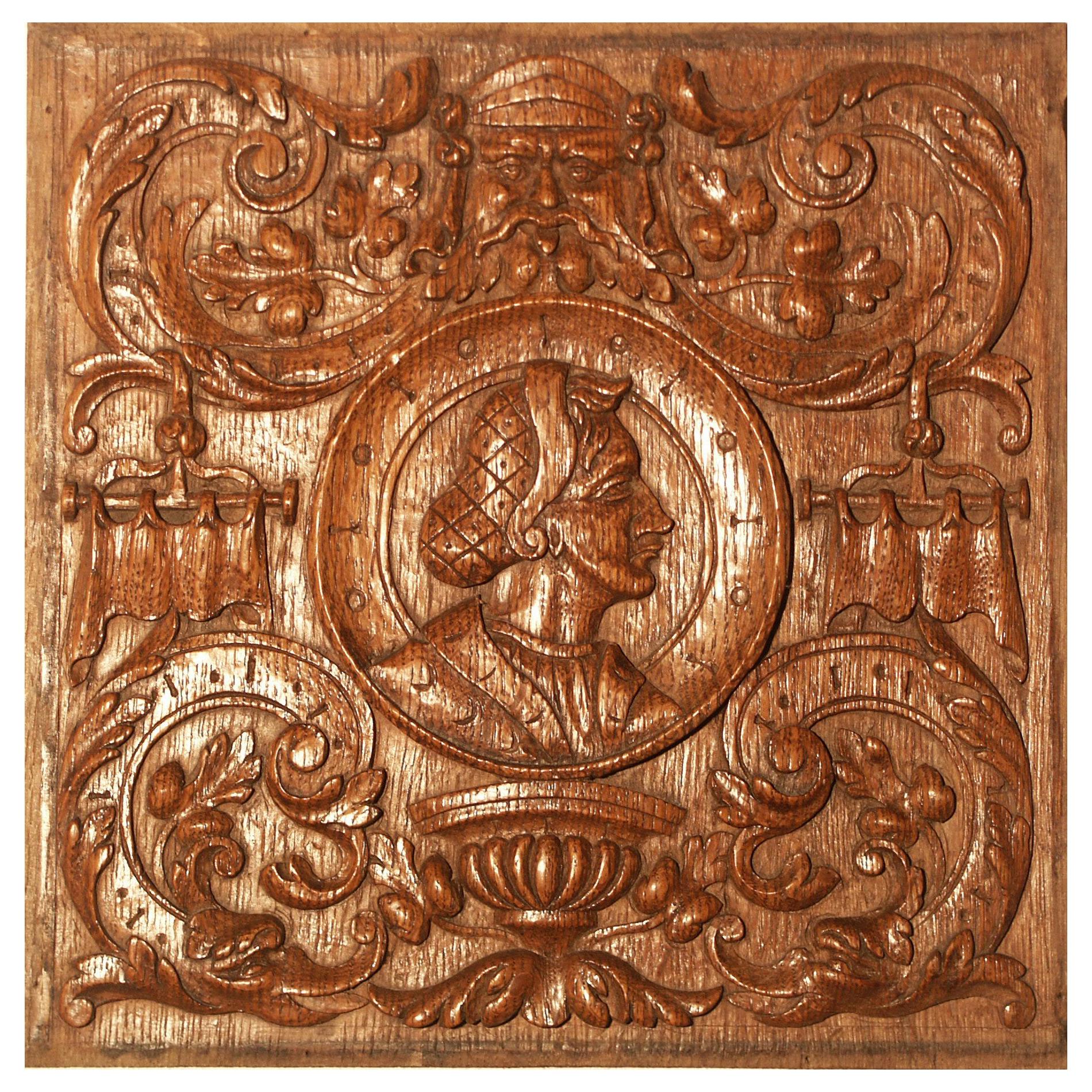 Panel, Late 19th Century, French, Antiquarian, Romayne, Carved, Oak