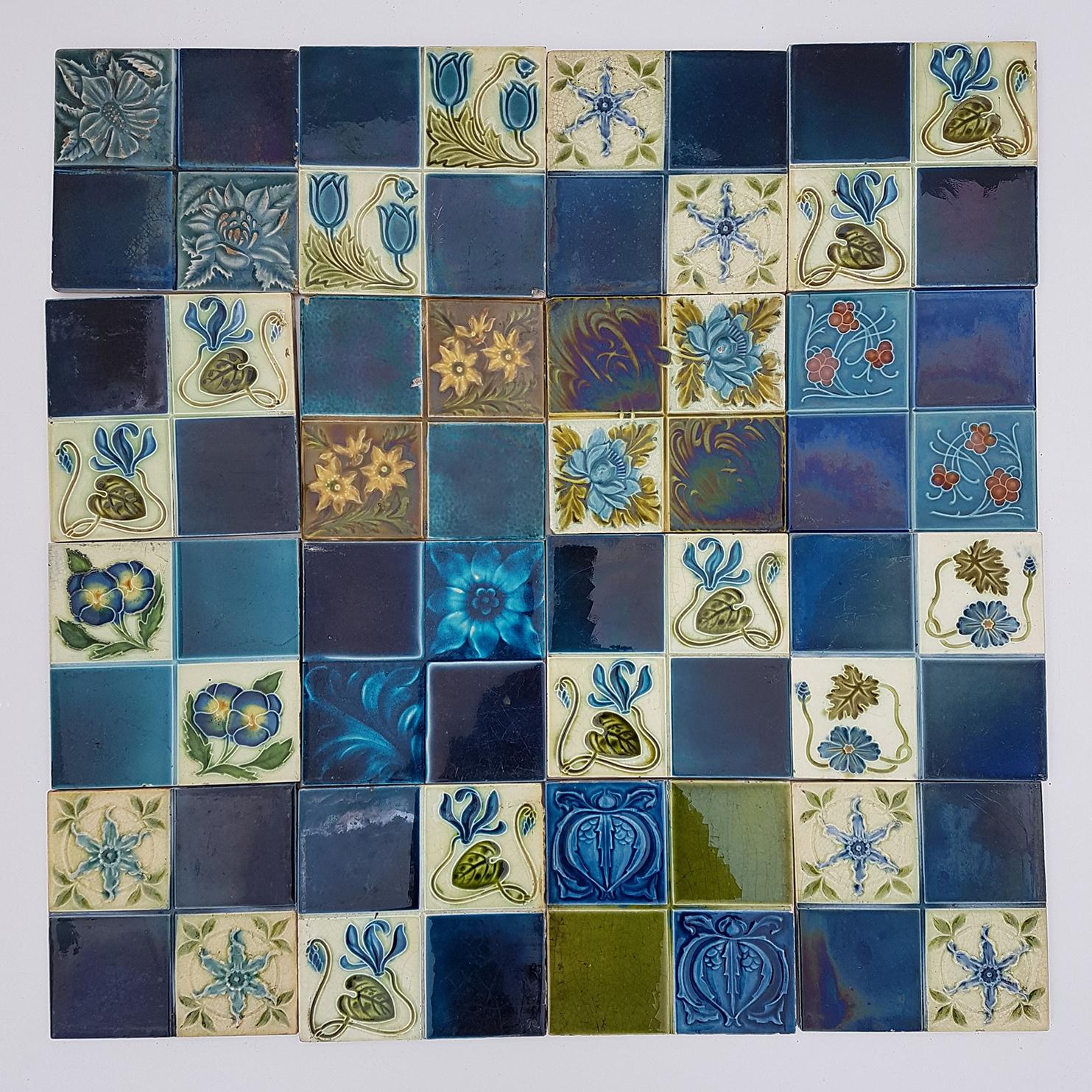 This is an amazing set of Art Jugendstil handmade tiles. A beautiful relief and color. With a different stylized designs. These tiles would be charming displayed on easels, framed or incorporated into a custom tile design.

Size each tile: 5.9