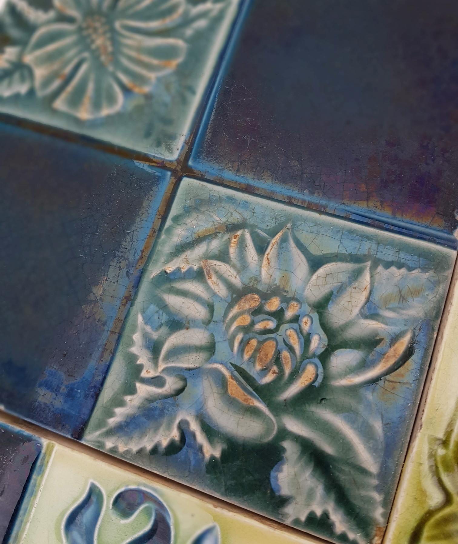 Ceramic Panel of 16 Authentic Glazed Jugendstil Relief Tiles, circa 1930s