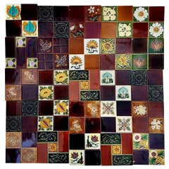 Panel of 25 Authentic Handmade Jugendstil Relief Tiles, France, circa 1930