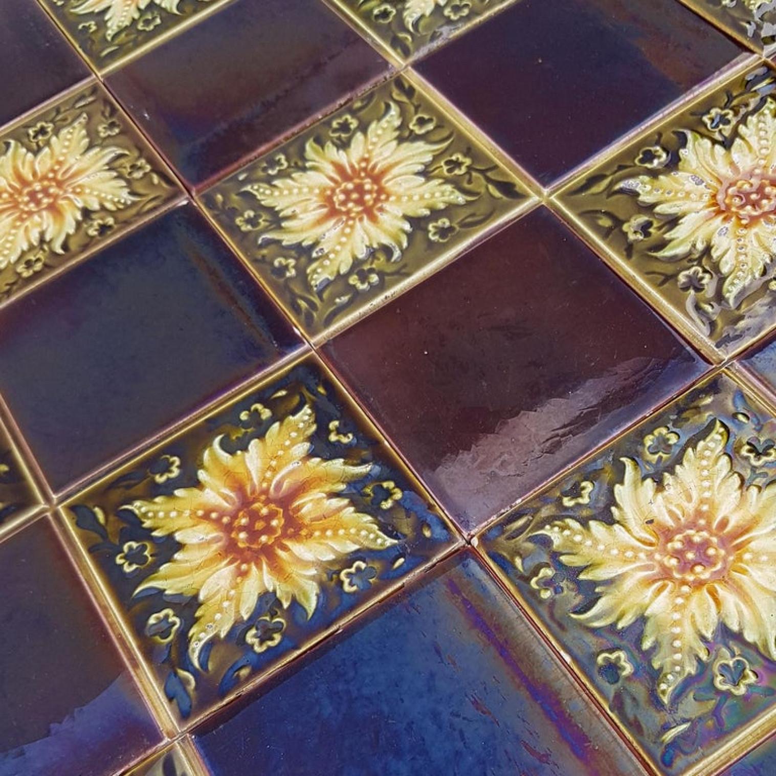 Panel of 9 Glazed Art Deco Relief Tiles by S.A. Des Pavillions, 1930s For Sale 5