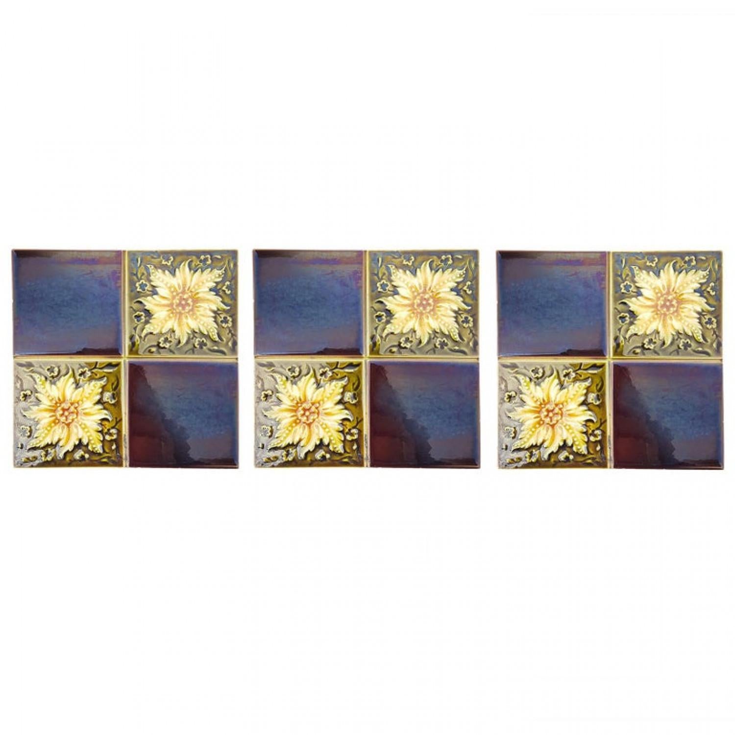 Panel of 9 Glazed Art Deco Relief Tiles by S.A. Des Pavillions, 1930s In Good Condition For Sale In Rijssen, NL