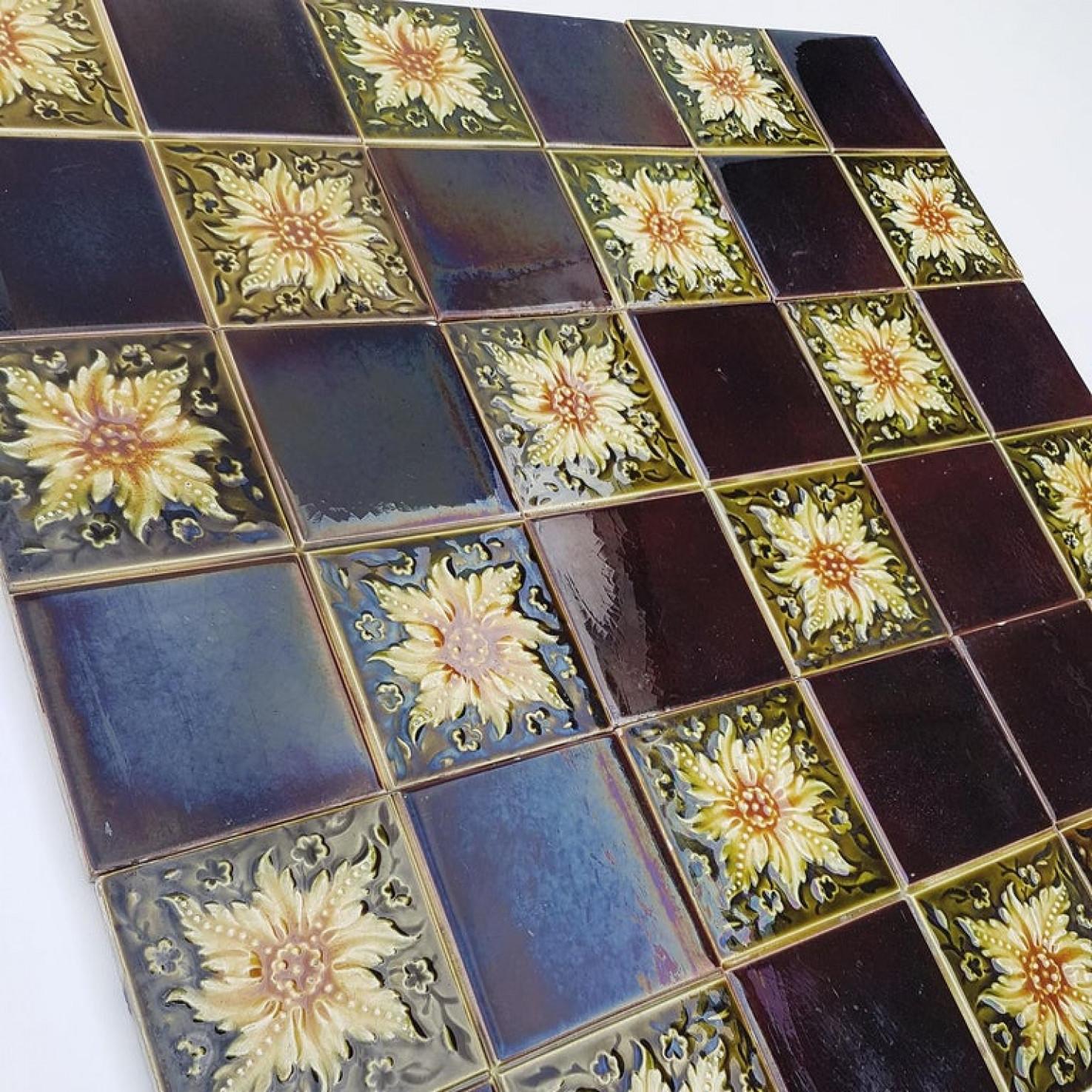 Mid-20th Century Panel of 9 Glazed Art Deco Relief Tiles by S.A. Des Pavillions, 1930s For Sale