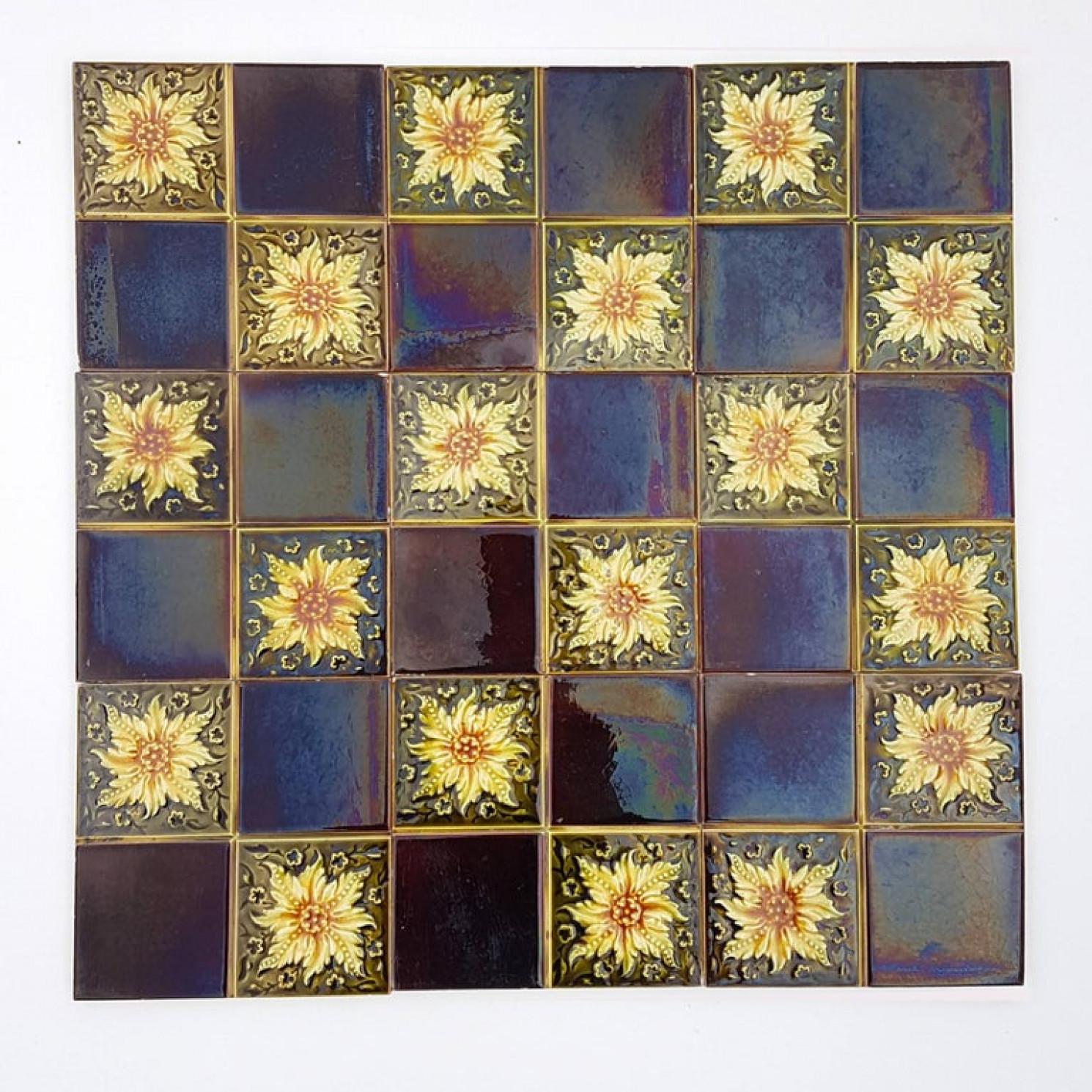 Panel of 9 Glazed Art Deco Relief Tiles by S.A. Des Pavillions, 1930s For Sale 2