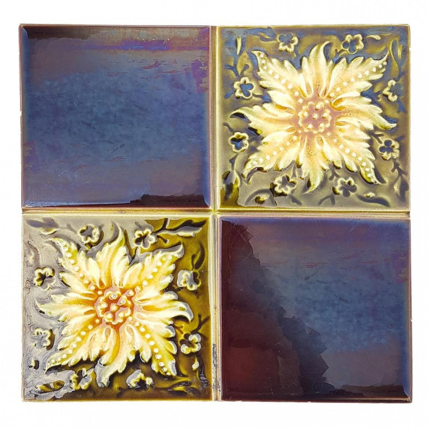 Panel of 9 Glazed Art Deco Relief Tiles by S.A. Des Pavillions, 1930s For Sale 3
