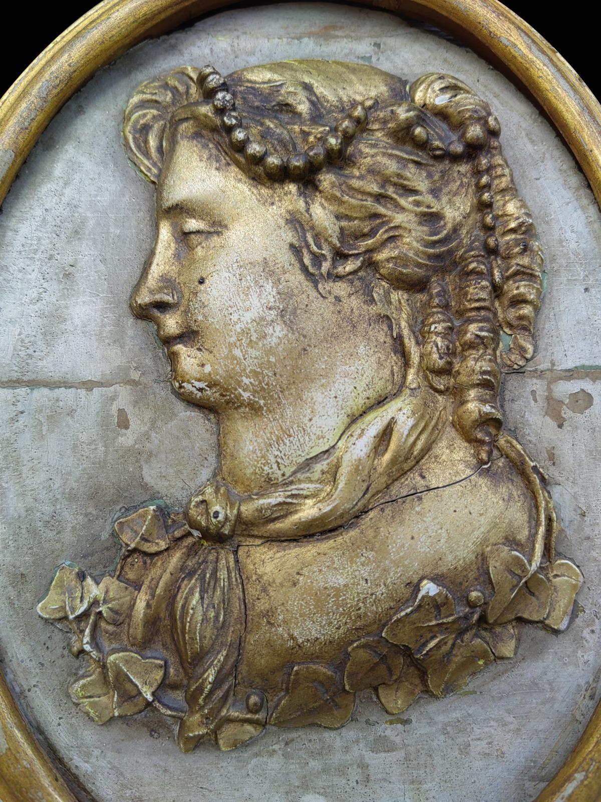 Hand-Crafted Panel with a 19th Century Profile Face For Sale