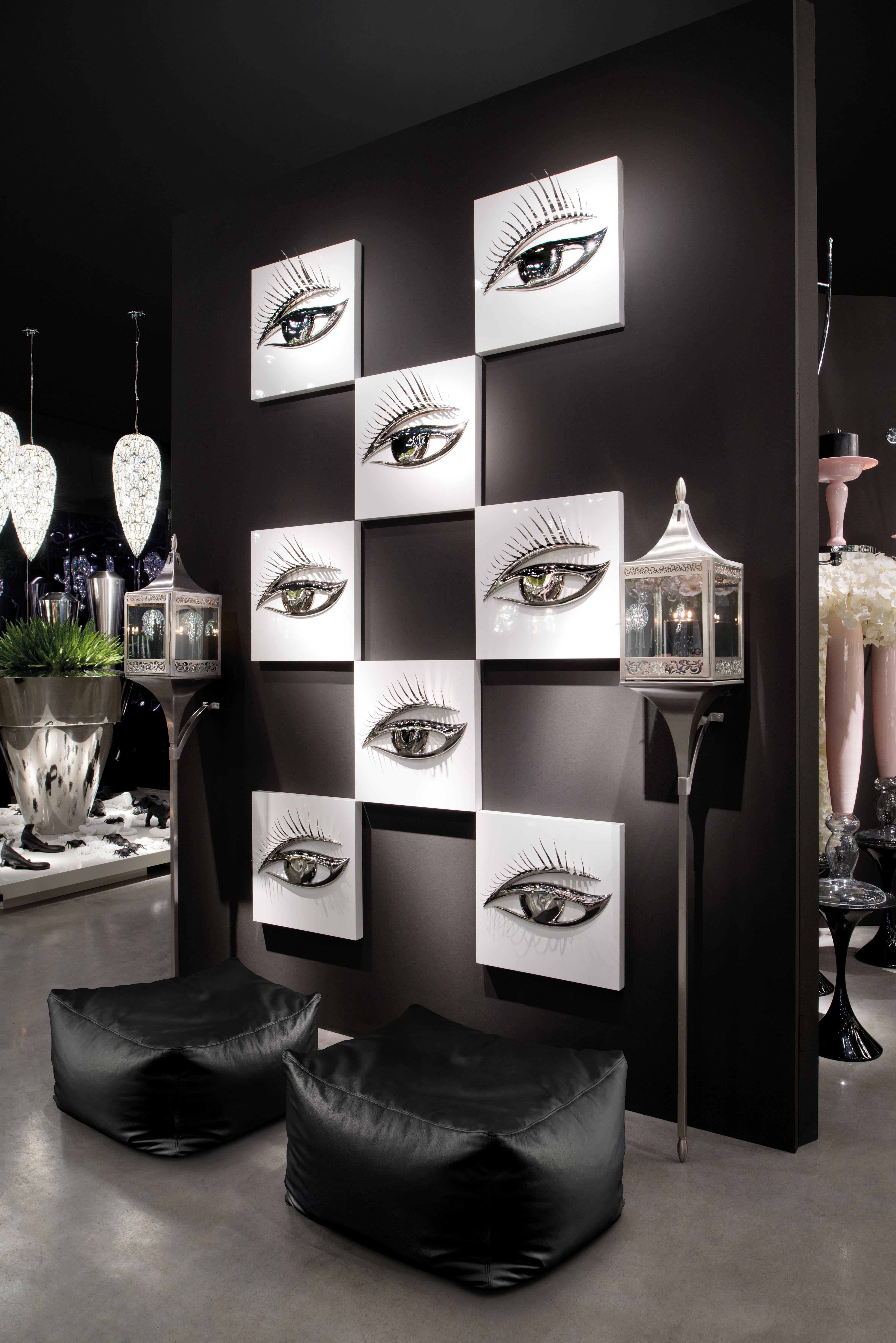Lacquered Panel with Eye, White Color and Eye in Chrome Finish, Italy For Sale