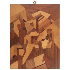Panel with Inlays Precious Woods Cubism Design 1960 Italian Design Midcentury
