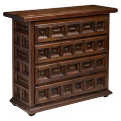 Paneled Pine Chest of Drawers, Spain circa 1960